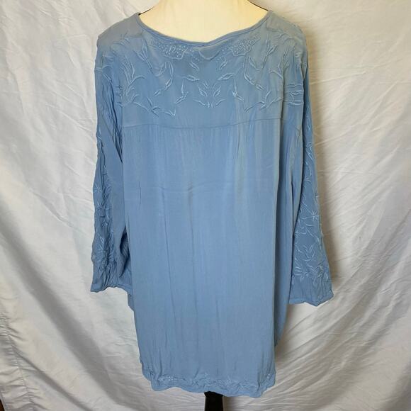 Cynthia Rowley Women's Embroidered Tunic Blouse Size 3X Rayon V-Neck Tassel Ties - Picture 8 of 13